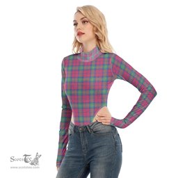 Scottish Lindsay Ancient Clan Tartan Womens Turtleneck High Cut Bodysuit Stretchy Jumpsuit
