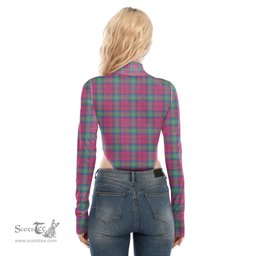 Scottish Lindsay Ancient Clan Tartan Womens Turtleneck High Cut Bodysuit Stretchy Jumpsuit