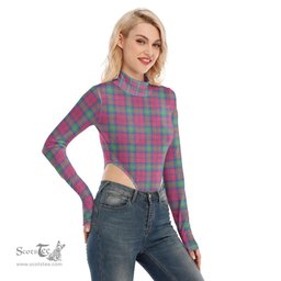 Scottish Lindsay Ancient Clan Tartan Womens Turtleneck High Cut Bodysuit Stretchy Jumpsuit