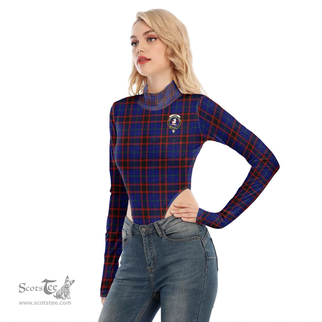 Scottish Home Modern Clan Crest Tartan Womens Turtleneck High Cut Bodysuit Stretchy Jumpsuit