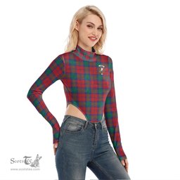 Scottish Lindsay Modern Clan Crest Tartan Womens Turtleneck High Cut Bodysuit Stretchy Jumpsuit