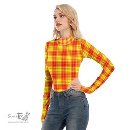 Scottish MacLeod of Raasay Clan Tartan Womens Turtleneck High Cut Bodysuit Stretchy Jumpsuit