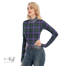 Scottish Guthrie Modern Clan Tartan Womens Turtleneck High Cut Bodysuit Stretchy Jumpsuit
