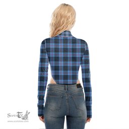 Scottish MacKay Blue Clan Crest Tartan Womens Turtleneck High Cut Bodysuit Stretchy Jumpsuit
