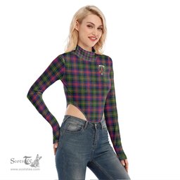 Scottish Logan Modern Clan Crest Tartan Womens Turtleneck High Cut Bodysuit Stretchy Jumpsuit