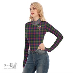 Scottish Logan Modern Clan Crest Tartan Womens Turtleneck High Cut Bodysuit Stretchy Jumpsuit