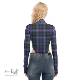 Scottish Hunter Modern Clan Tartan Womens Turtleneck High Cut Bodysuit Stretchy Jumpsuit