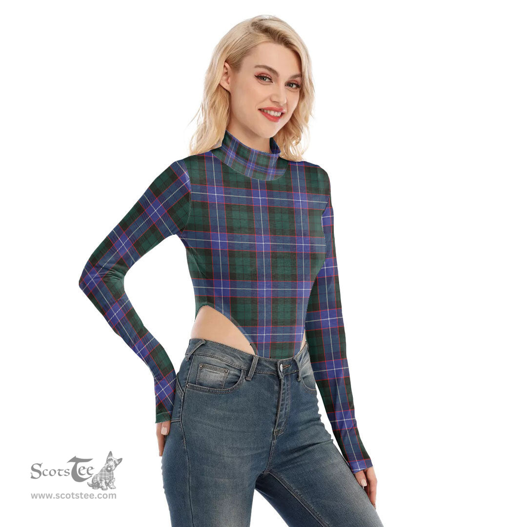 Scottish Hunter Modern Clan Tartan Womens Turtleneck High Cut Bodysuit Stretchy Jumpsuit