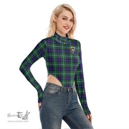 Scottish MacDonald of the Isles Hunting Modern Clan Crest Tartan Womens Turtleneck High Cut Bodysuit Stretchy Jumpsuit