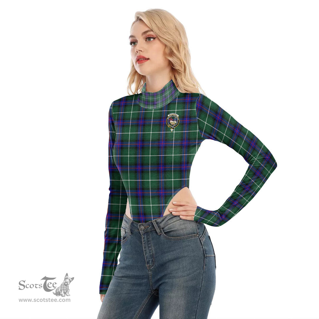 Scottish MacDonald of the Isles Hunting Modern Clan Crest Tartan Womens Turtleneck High Cut Bodysuit Stretchy Jumpsuit