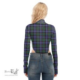 Scottish MacRae Hunting Modern Clan Tartan Womens Turtleneck High Cut Bodysuit Stretchy Jumpsuit