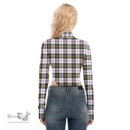 Scottish MacPherson Dress Modern Clan Tartan Womens Turtleneck High Cut Bodysuit Stretchy Jumpsuit