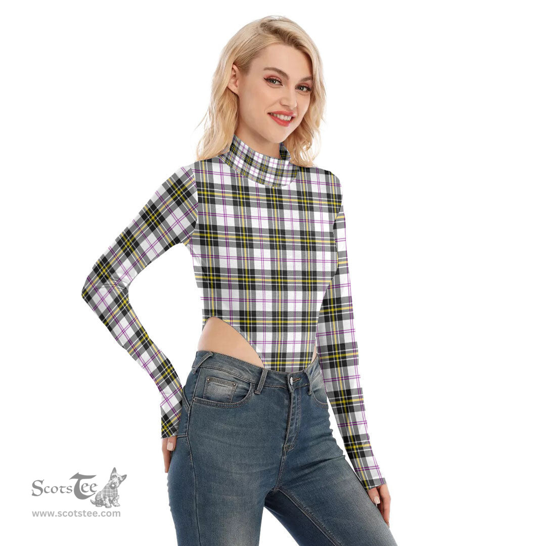 Scottish MacPherson Dress Modern Clan Tartan Womens Turtleneck High Cut Bodysuit Stretchy Jumpsuit