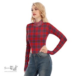 Scottish Leslie Modern Clan Tartan Womens Turtleneck High Cut Bodysuit Stretchy Jumpsuit
