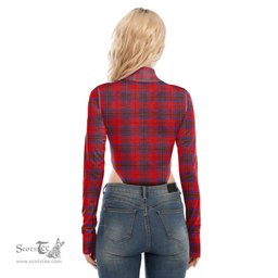Scottish Leslie Modern Clan Tartan Womens Turtleneck High Cut Bodysuit Stretchy Jumpsuit