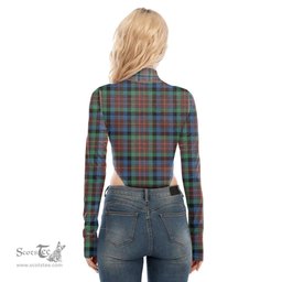 Scottish MacDuff Hunting Ancient Clan Tartan Womens Turtleneck High Cut Bodysuit Stretchy Jumpsuit