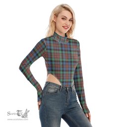 Scottish MacDuff Hunting Ancient Clan Tartan Womens Turtleneck High Cut Bodysuit Stretchy Jumpsuit