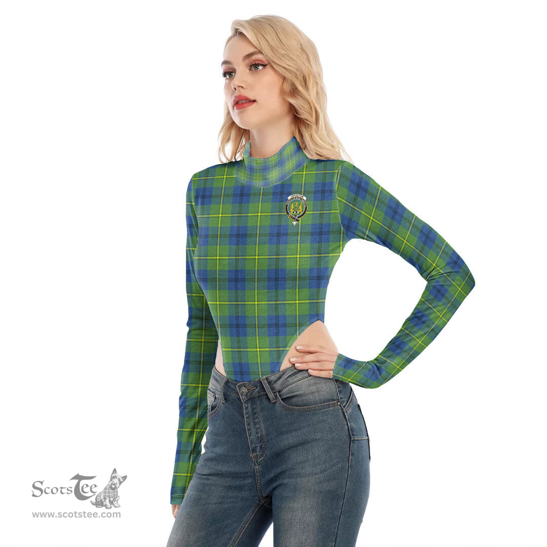 Scottish Johnston Ancient Clan Crest Tartan Womens Turtleneck High Cut Bodysuit Stretchy Jumpsuit