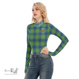 Scottish Johnston Ancient Clan Crest Tartan Womens Turtleneck High Cut Bodysuit Stretchy Jumpsuit