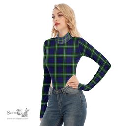 Scottish Lamont Modern Clan Tartan Womens Turtleneck High Cut Bodysuit Stretchy Jumpsuit