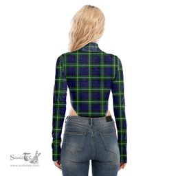 Scottish Lamont Modern Clan Tartan Womens Turtleneck High Cut Bodysuit Stretchy Jumpsuit