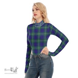 Scottish Hamilton Hunting Modern Clan Tartan Womens Turtleneck High Cut Bodysuit Stretchy Jumpsuit