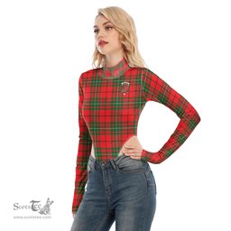 Scottish MacAulay Modern Clan Crest Tartan Womens Turtleneck High Cut Bodysuit Stretchy Jumpsuit
