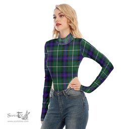 Scottish MacDonald of the Isles Hunting Modern Clan Tartan Womens Turtleneck High Cut Bodysuit Stretchy Jumpsuit