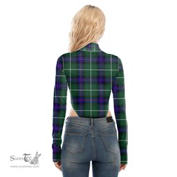 Scottish MacDonald of the Isles Hunting Modern Clan Tartan Womens Turtleneck High Cut Bodysuit Stretchy Jumpsuit