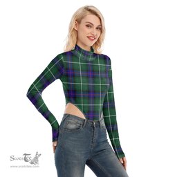 Scottish MacDonald of the Isles Hunting Modern Clan Tartan Womens Turtleneck High Cut Bodysuit Stretchy Jumpsuit