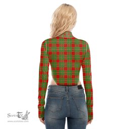 Scottish MacGregor Modern Clan Tartan Womens Turtleneck High Cut Bodysuit Stretchy Jumpsuit
