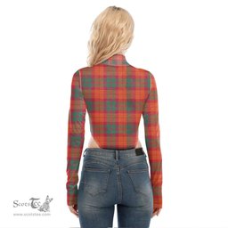 Scottish MacNab Ancient Clan Crest Tartan Womens Turtleneck High Cut Bodysuit Stretchy Jumpsuit