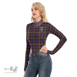Scottish MacDonald Modern Clan Crest Tartan Womens Turtleneck High Cut Bodysuit Stretchy Jumpsuit