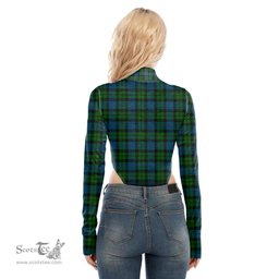 Scottish MacKay Modern Clan Tartan Womens Turtleneck High Cut Bodysuit Stretchy Jumpsuit