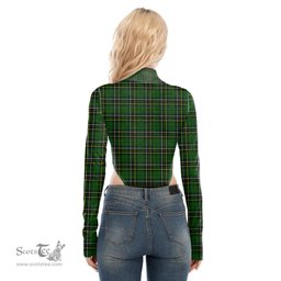 Scottish MacAlpine Modern Clan Tartan Womens Turtleneck High Cut Bodysuit Stretchy Jumpsuit