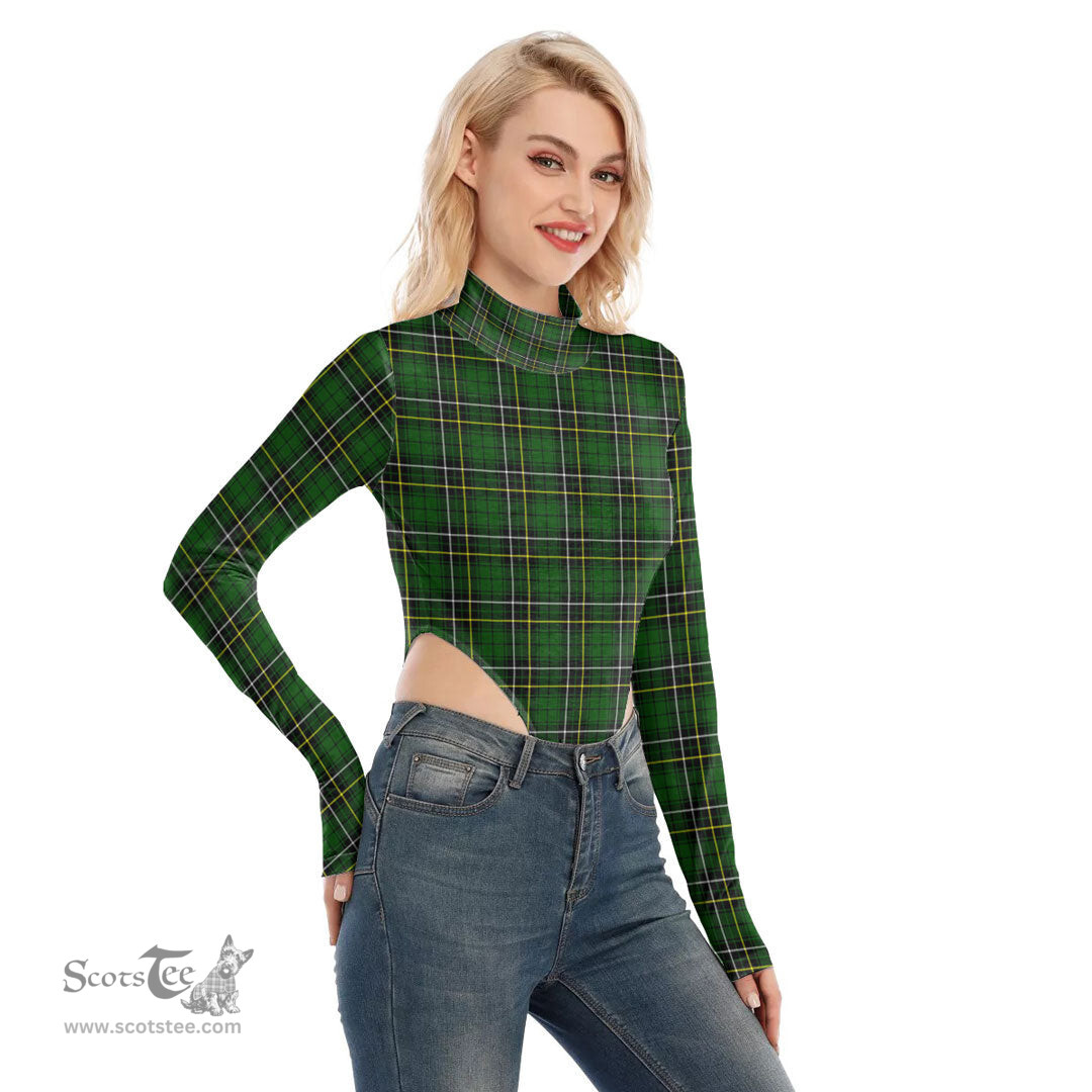 Scottish MacAlpine Modern Clan Tartan Womens Turtleneck High Cut Bodysuit Stretchy Jumpsuit