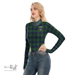 Scottish Keith Modern Clan Crest Tartan Womens Turtleneck High Cut Bodysuit Stretchy Jumpsuit