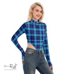 Scottish MacSporran Ancient Clan Tartan Womens Turtleneck High Cut Bodysuit Stretchy Jumpsuit