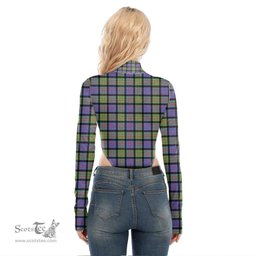 Scottish MacDonald Ancient Clan Crest Tartan Womens Turtleneck High Cut Bodysuit Stretchy Jumpsuit