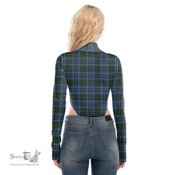 Scottish MacInnes Modern Clan Tartan Womens Turtleneck High Cut Bodysuit Stretchy Jumpsuit