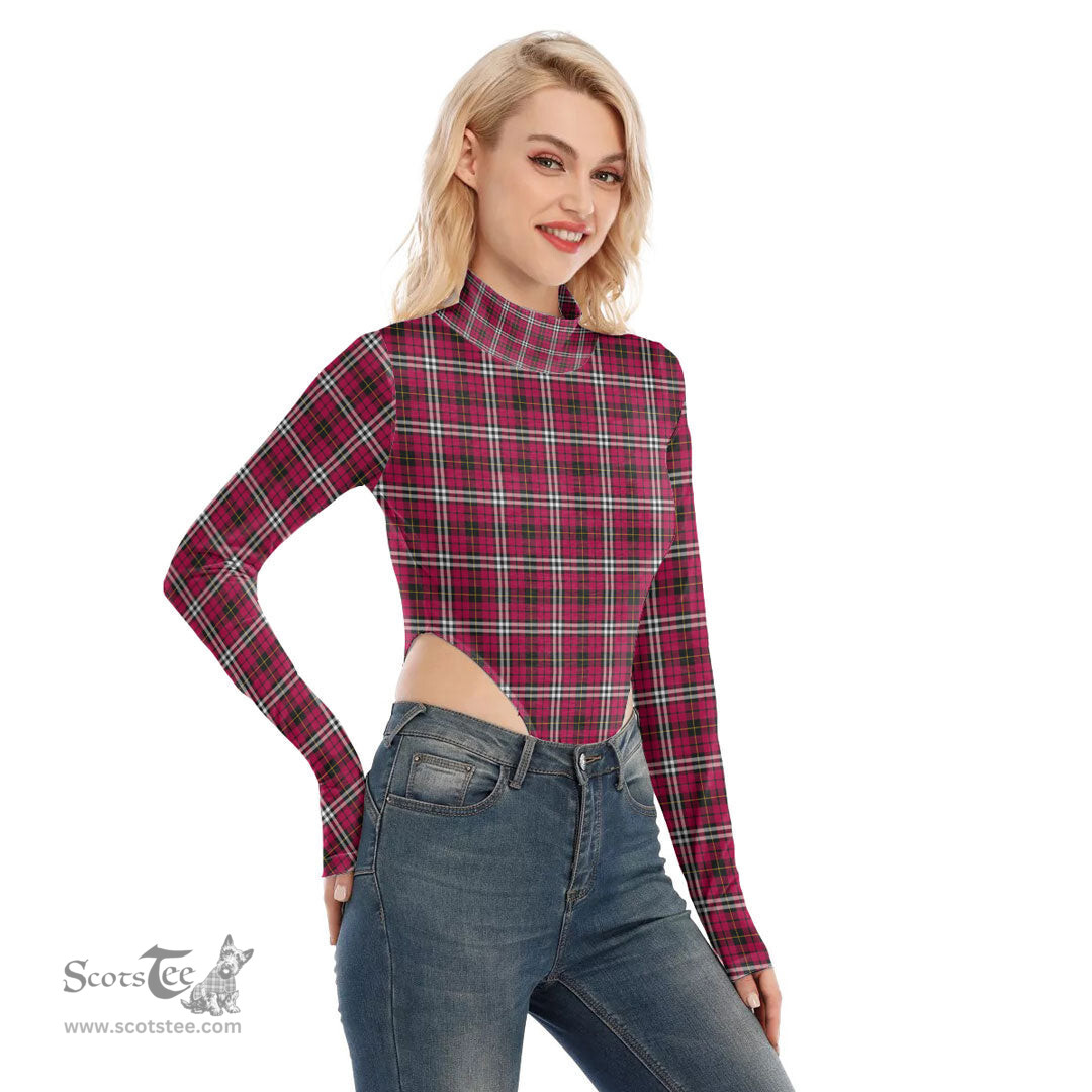 Scottish Little Clan Tartan Womens Turtleneck High Cut Bodysuit Stretchy Jumpsuit