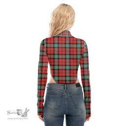 Scottish Kerr Ancient Clan Tartan Womens Turtleneck High Cut Bodysuit Stretchy Jumpsuit
