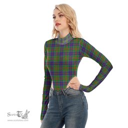 Scottish Stewart of Appin Hunting Modern Clan Tartan Womens Turtleneck High Cut Bodysuit Stretchy Jumpsuit