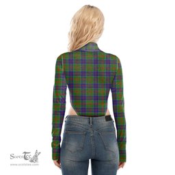 Scottish Stewart of Appin Hunting Modern Clan Tartan Womens Turtleneck High Cut Bodysuit Stretchy Jumpsuit