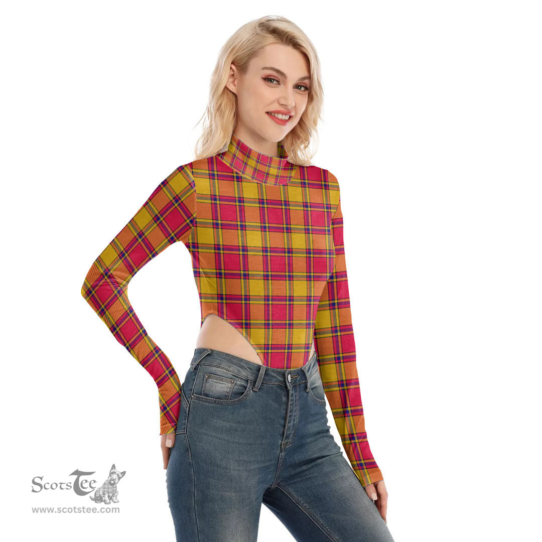 Scottish Scrymgeour Clan Tartan Womens Turtleneck High Cut Bodysuit Stretchy Jumpsuit