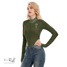Scottish Maxwell Hunting Clan Crest Tartan Womens Turtleneck High Cut Bodysuit Stretchy Jumpsuit