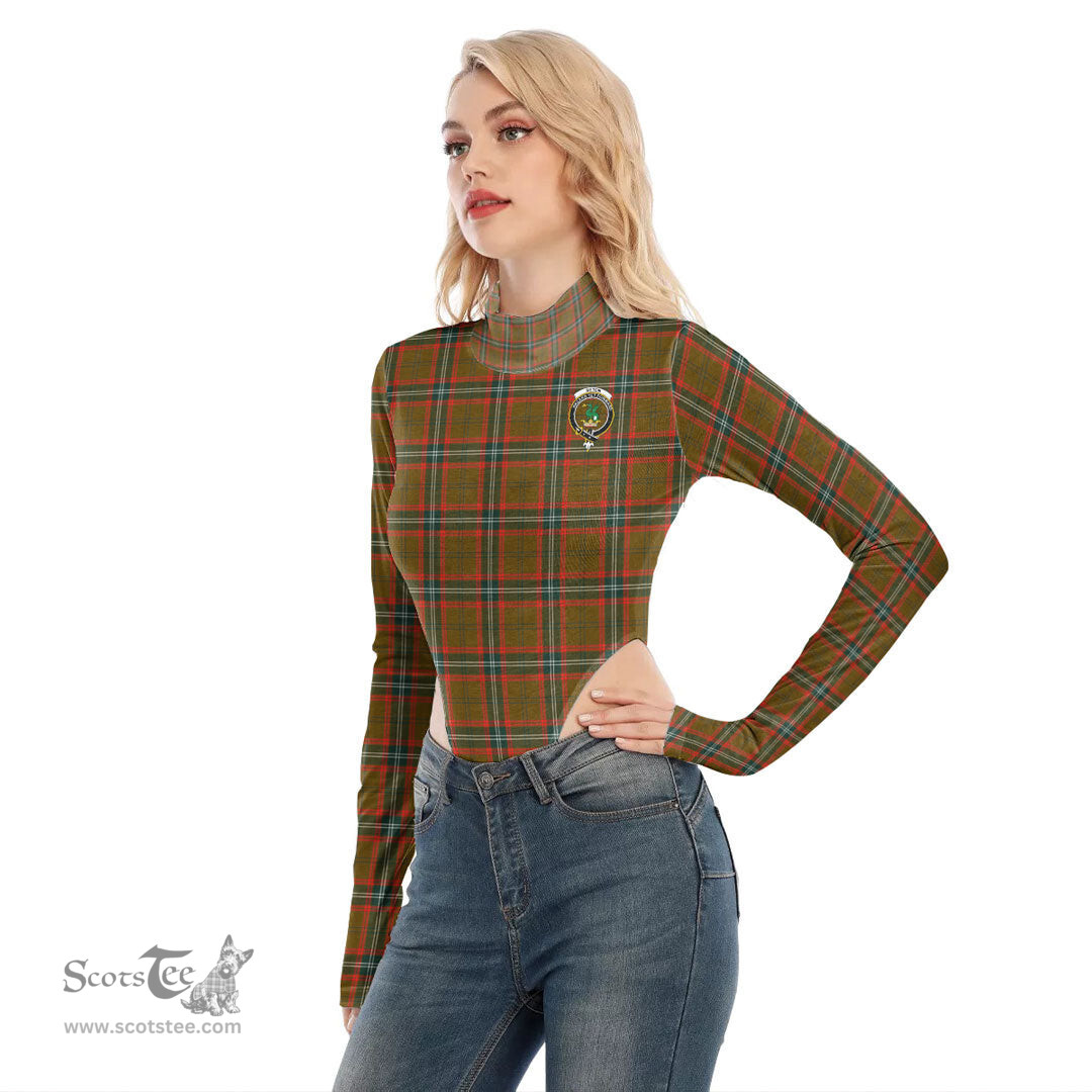 Scottish Seton Hunting Modern Clan Crest Tartan Womens Turtleneck High Cut Bodysuit Stretchy Jumpsuit