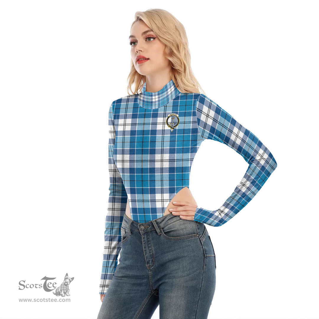 Scottish Roberton Clan Crest Tartan Womens Turtleneck High Cut Bodysuit Stretchy Jumpsuit