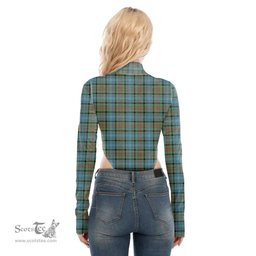 Scottish Paisley District Clan Tartan Womens Turtleneck High Cut Bodysuit Stretchy Jumpsuit