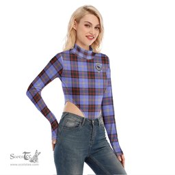 Scottish Rutherford Clan Crest Tartan Womens Turtleneck High Cut Bodysuit Stretchy Jumpsuit